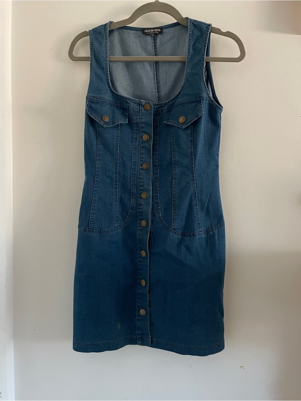Fashion Nova Dark Blue Button-Front Denim Dress